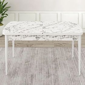 Canisa Mun Serisi 80x132 Açılabilir Mdf Beyaz Mermer Desen Masa Takımı ve Adet 6 Cappucino Sandalye