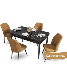 Canisa Mun Serisi 80x132 cm Açılabilir Mdf Siyah Mermer Desen 4 Cappucino Sandalye Masa Takımı