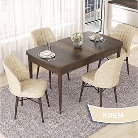 Canisa Nef Serisi 70x114 cm Açılabilir Mdf Barok Ahşap Desen 4 Krem Sandalye Masa Takımı