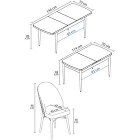 Canisa Nef Serisi 70x114 cm Açılabilir Mdf Beyaz 4 Cappucino Sandalye Masa Takımı