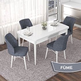 Canisa Nef Serisi 70x114 cm Açılabilir Mdf Beyaz 4 Füme Sandalye Masa Takımı