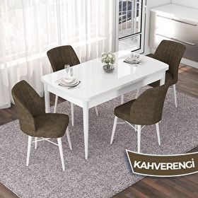 Canisa Nef Serisi 70x114 cm Açılabilir Mdf Beyaz 4 Kahverengi Sandalye Masa Takımı