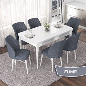 Canisa Nef Serisi 70x114 CM Açılabilir Mdf Beyaz 6 Füme Sandalye Masa Takımı