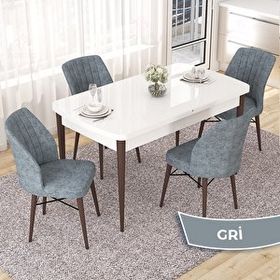 Canisa Nef Serisi 70x114 cm Açılabilir Mdf Beyaz Ceviz Ayak 4 Gri Sandalye Masa Takımı