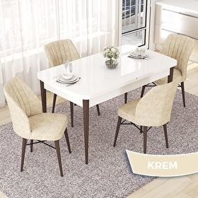 Canisa Nef Serisi 70x114 cm Açılabilir Mdf Beyaz Ceviz Ayak 4 Krem Sandalye Masa Takımı
