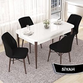 Canisa Nef Serisi 70x114 cm Açılabilir Mdf Beyaz Ceviz Ayak 4 Siyah Sandalye Masa Takımı