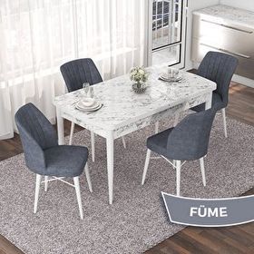 Canisa Nef Serisi 70x114 cm Açılabilir Mdf Beyaz Mermer Desen 4 Füme Sandalye Masa Takımı