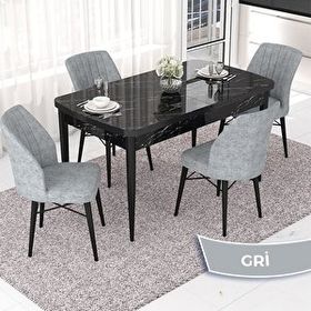 Canisa Nef Serisi 70x114 cm Açılabilir Mdf Siyah Mermer Desen 4 Gri Sandalye Masa Takımı