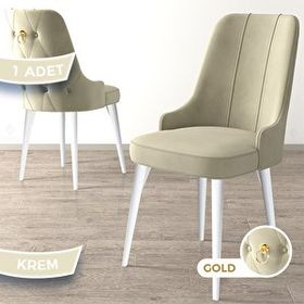 Canisa Newa Serisi 1. Sınıf Babyface Kumaş Beyaz Metal Ayaklı Gold Halkalı Krem Sandalye