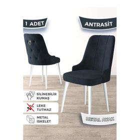 Canisa Newa Serisi 1. Sınıf Babyface Kumaş Beyaz Metal Ayaklı Gümüş Halkalı Antrasit Sandalye