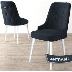 Canisa Newa Serisi 1. Sınıf Babyface Kumaş Beyaz Metal Ayaklı Gümüş Halkalı Antrasit Sandalye