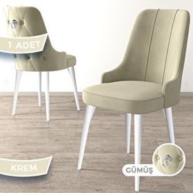Canisa Newa Serisi 1. Sınıf Babyface Kumaş Beyaz Metal Ayaklı Gümüş Halkalı Krem Sandalye