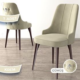 Canisa Newa Serisi 1. Sınıf Babyface Kumaş Kahve Metal Ayaklı Gümüş Halkalı Krem Sandalye