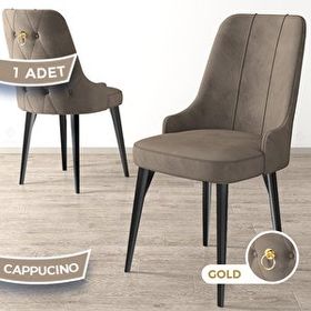 Canisa Newa Serisi 1. Sınıf Babyface Kumaş Siyah Metal Ayaklı Gold Halkalı Cappucino Sandalye
