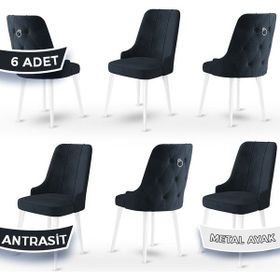 Canisa Newa Serisi 6 Adet 1. Sınıf Babyface Kumaş Beyaz Metal Ayaklı Gümüş Halkalı Antrasit Sandalye