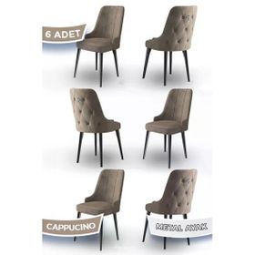 Canisa Newa Serisi 6 Adet 1. Sınıf Babyface Kumaş Siyah Metal Ayaklı Gümüş Halkalı Cappucino Sandalye