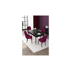 Canisa Nex Serisi 80x132 MDF Açılabilir Siyah Mermer Desen Masa Takımı Gold Halkalı Mürdüm 4 Sandalye