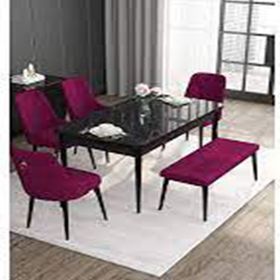 Canisa Noa Serisi 80x132 MDF Açılabilir Siyah Mermer Desen Masa Takımı Gümüş Halkalı Mürdüm 4 Sandalye
