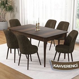 Canisa Pir Serisi 80x130 Beyaz Mermer Desen Masa Takımı ve 4 Adet Kahverengi Sandalye