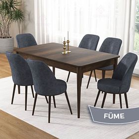 Canisa Pir Serisi 80x130 Siyah Mermer Desen Masa Takımı ve 4 Adet Füme Sandalye