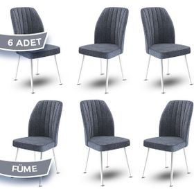 Canisa Platinum Serisi Üst Kalite Metal Beyaz İskeletli 6 Adet Füme Mutfak Sandalyesi