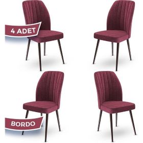 Canisa Platinum Serisi Üst Kalite Metal Kahverengi İskeletli 4 Adet Bordo Mutfak Sandalyesi