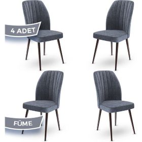 Canisa Platinum Serisi Üst Kalite Metal Kahverengi İskeletli 4 Adet Füme Mutfak Sandalyesi