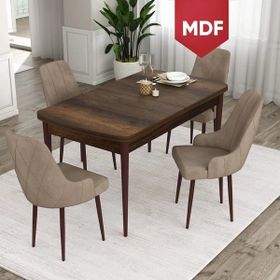 Canisa Ram Serisi 80x132 cm Açılabilir Barok Ahşap Desen 4 Sandalye Cappucino Mutfak Masa Takımı