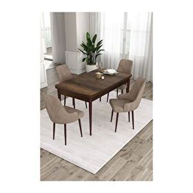 Canisa Ram Serisi 80x132 cm Açılabilir Barok Ahşap Desen 4 Sandalye Cappucino Mutfak Masa Takımı