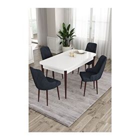 Canisa Ram Serisi 80x132 cm Açılabilir Beyaz Masa Kahve Ayak 4 Sandalye Antrasit Mutfak Masa Takımı