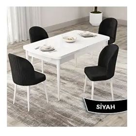 Canisa Roe Serisi 80x132 Açılabilir Beyaz Mutfak Masası Takımı ve 4 Adet Siyah Sandalye