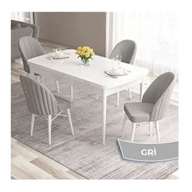 Canisa Roz Serisi 80x132 Açılabilir Beyaz Masa Takımı ve 4 Adet Gri Sandalye
