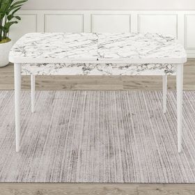 Canisa Rut Serisi 80x132 Açılabilir Beyaz Mermer Desen Mutfak Masası Takımı ve 4 Adet Krem Sandalye