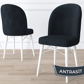 Canisa Rut Serisi 80x132 Açılabilir Beyaz Mermer Desen Mutfak Masası Takımı ve 6 Adet Antrasit Sandalye