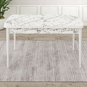 Canisa Rut Serisi 80x132 Açılabilir Beyaz Mermer Desen Mutfak Masası Takımı ve 6 Adet Gri Sandalye