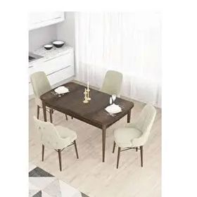 Canisa Taç Serisi 4 Sandalye Gold Halkalı Krem 80x132 Açılabilir Barok Ahşap Desen Mutfak Masası Takımı