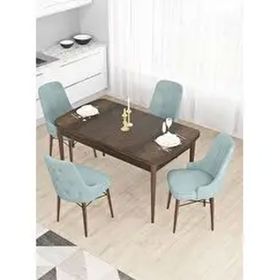 Canisa Taç Serisi 4 Sandalye Gold Halkalı Su Yeşili 80x132 Açılabilir Barok Ahşap Desen Mutfak Masası Takımı