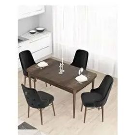 Canisa Taç Serisi 4 Sandalye Gümüş Halkalı Siyah 80x132 Açılabilir Barok Ahşap Desen Mutfak Masası Takımı