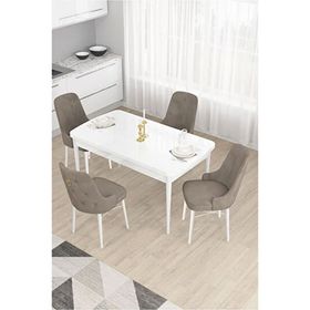 Canisa Taç Serisi Beyaz 80x132 cm Açılabilir 4 Sandalye Gold Halkalı Cappucino Mutfak Masa Takımı