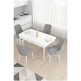 Canisa Taç Serisi Beyaz 80x132 cm Açılabilir 4 Sandalye Gold Halkalı Gri Mutfak Masa Takımı