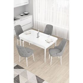 Canisa Taç Serisi Beyaz 80x132 cm Açılabilir 4 Sandalye Gümüş Halkalı Gri Mutfak Masa Takımı