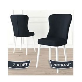 Canisa Tita Serisi 2 Adet Antrasit 1. Sınıf Babyface Kumaş Metal Beyaz Ayaklı Yemek Odası Sandalyesi