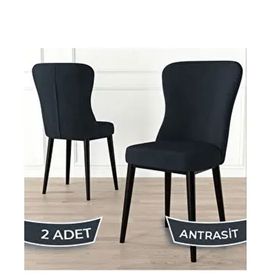 Canisa Tita Serisi 2 Adet Antrasit 1. Sınıf Babyface Kumaş Metal Siyah Ayaklı Yemek Odası Sandalyesi