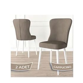 Canisa Tita Serisi 2 Adet Cappucino 1. Sınıf Babyface Kumaş Metal Beyaz Ayaklı Yemek Odası Sandalyesi