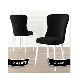 Canisa Tita Serisi 2 Adet Siyah 1. Sınıf Babyface Kumaş Metal Beyaz Ayaklı Yemek Odası Sandalyesi