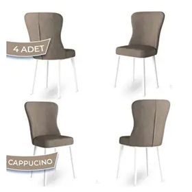 Canisa Tita Serisi 4 Adet Cappucino 1. Sınıf Babyface Kumaş Metal Beyaz Ayaklı Yemek Odası Sandalyesi