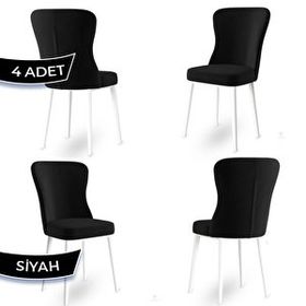 Canisa Tita Serisi 4 Adet Siyah 1. Sınıf Babyface Kumaş Metal Beyaz Ayaklı Yemek Odası Sandalyesi