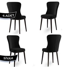 Canisa Tita Serisi 4 Adet Siyah 1. Sınıf Babyface Kumaş Metal Kahve Ayaklı Yemek Odası Sandalyesi