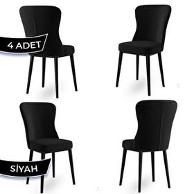 Canisa Tita Serisi 4 Adet Siyah 1. Sınıf Babyface Kumaş Metal Siyah Ayaklı Yemek Odası Sandalyesi