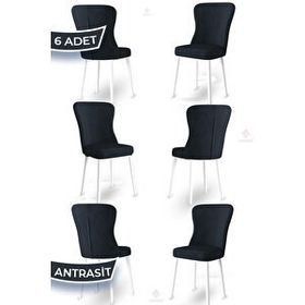 Canisa Tita Serisi 6 Adet Antrasit 1. Sınıf Babyface Kumaş Metal Beyaz Ayaklı Yemek Odası Sandalyesi